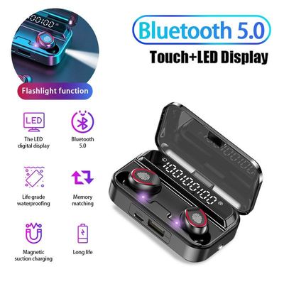 Stereo Gaming V5.1 Earbud Bluetooth Nirkabel Tanpa Kabel Dengan Lampu Flash
